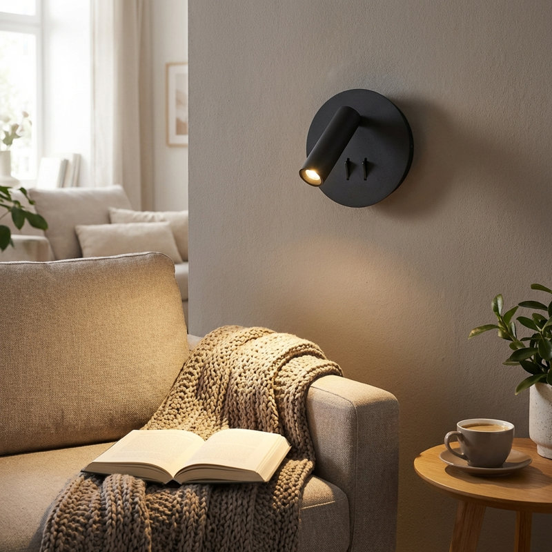 Pacitte Modern Adjustable Wall Light With Reading Light And Ambient Light - 3w + 6w-3000k For Bedrooms, Black