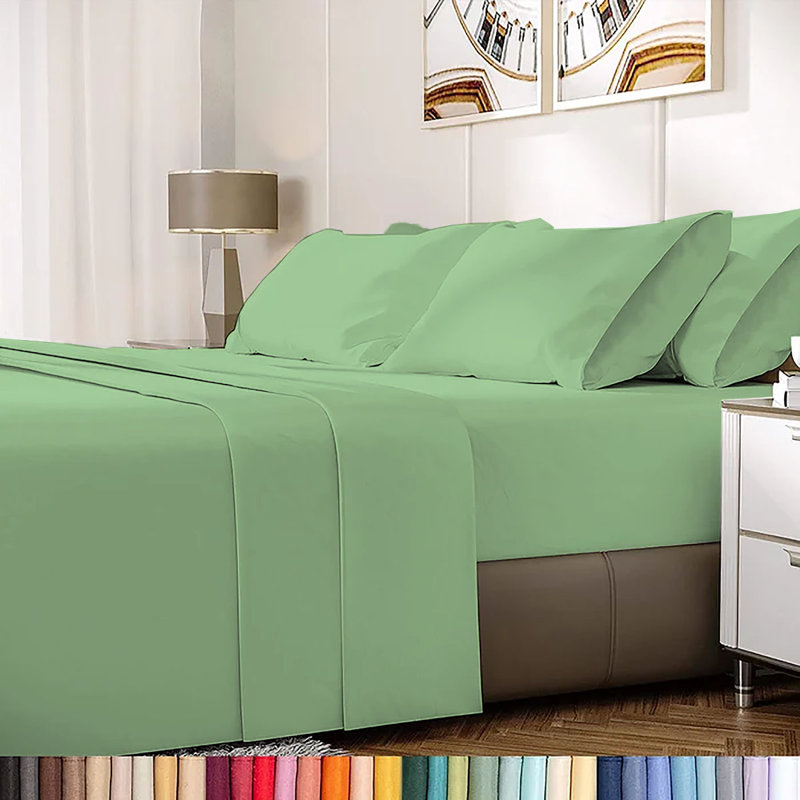 Ensemble de draps en rayonne de bambou 6 pièces , Ensemble de draps pour lit double + 1 drap-housse , Menthe