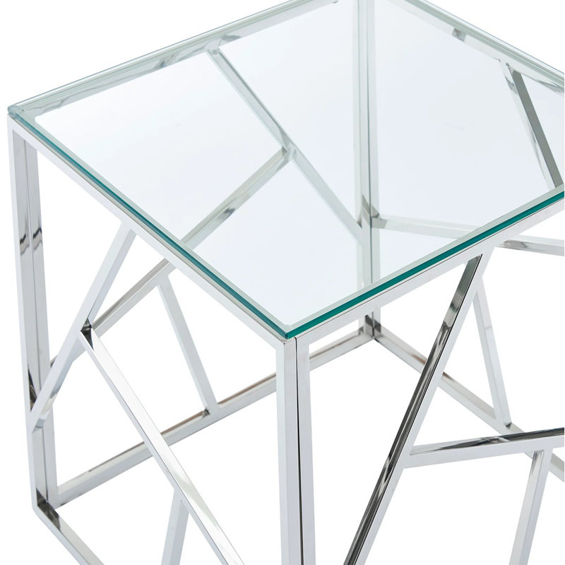 Glass Top End Table Set, Silver