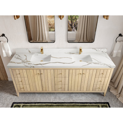 Atlanta White Oak Wood 84 In. W X 22 In. D Double Sink Bathroom Vanity With 2 In. Quartz