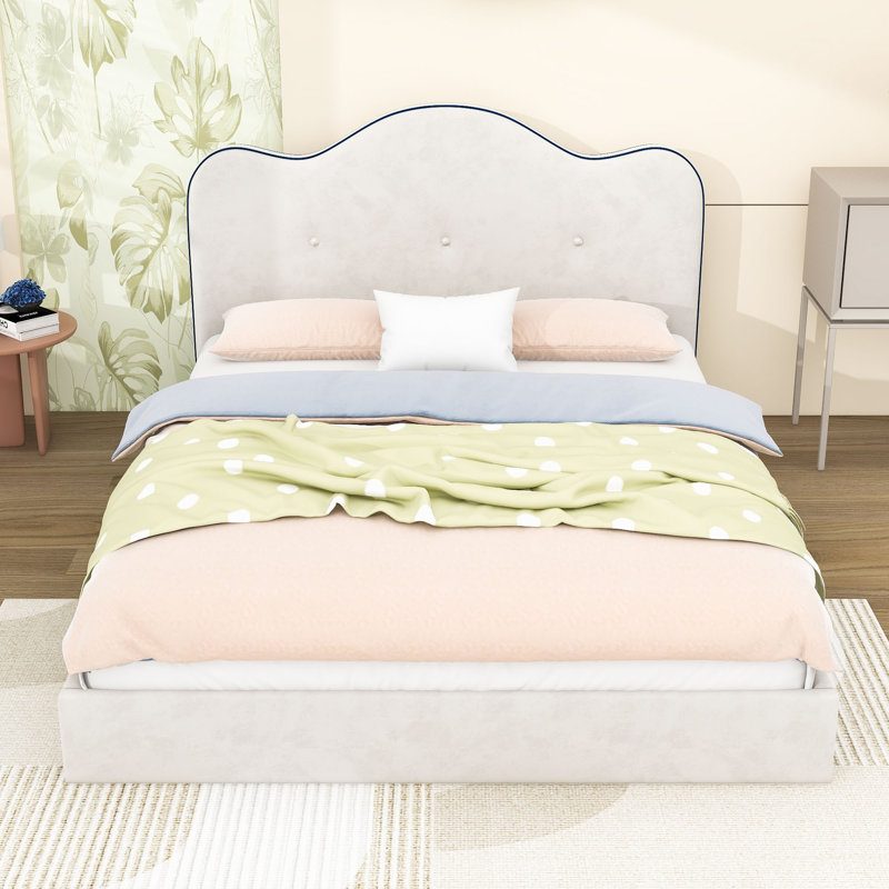 Lit plateforme tapissier avec tête de lit, Grand lit