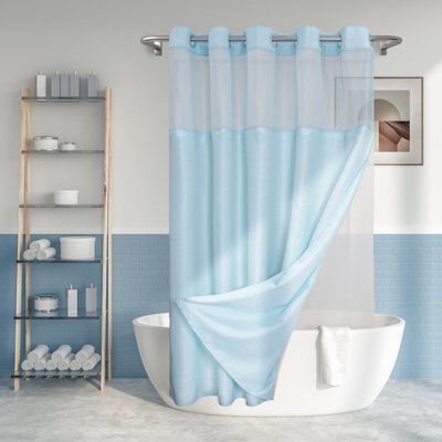 Bartek No Hook Slub Linen Textured Shower Curtain with Snap-in PEVA Liner Set