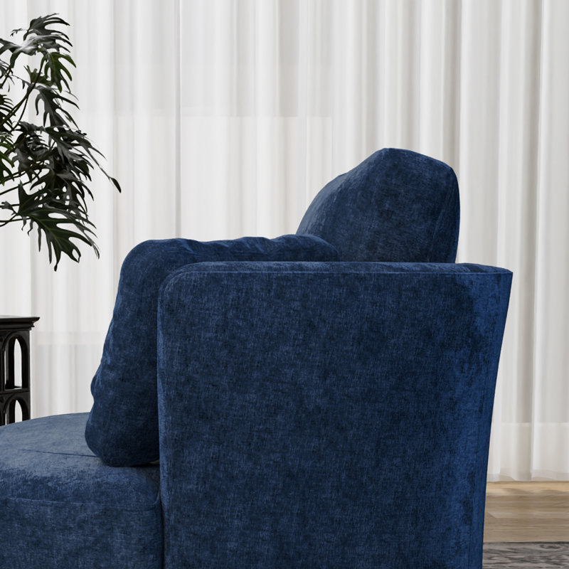 Fauteuil demi-tonneau pivotant en polyester 41,8 po Chemaia, Chenille bleue marine