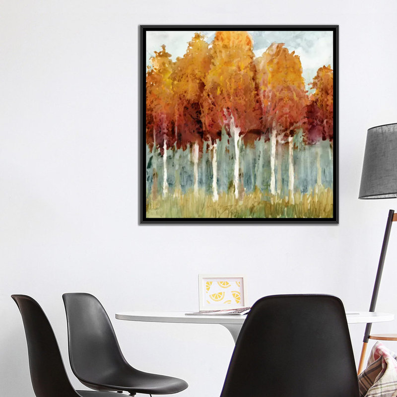 « bouleau i », reproduction sur toile, H 18 po x l 18 po x P 1,5 po, Toile avec cadre noir, Pas de tapis