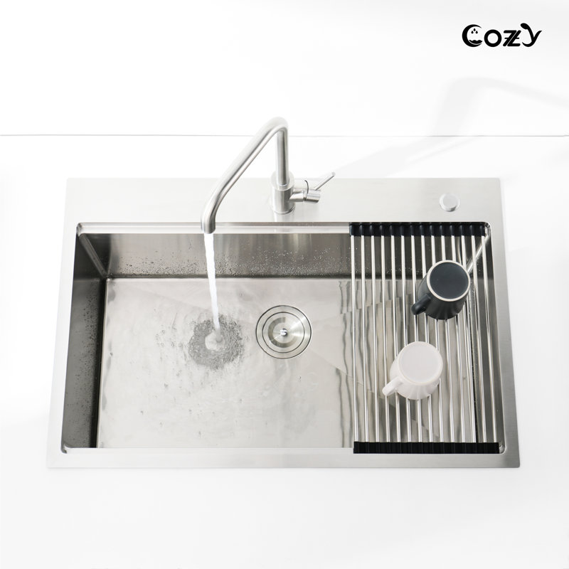 Évier de cuisine gris Nano 30 po x 22 po, fait à la main en acier inoxydable 304 avec fonction de contrôle et fonction de drainage simplifiée 30 x 22, écoulement d'eau efficace à la main moderne