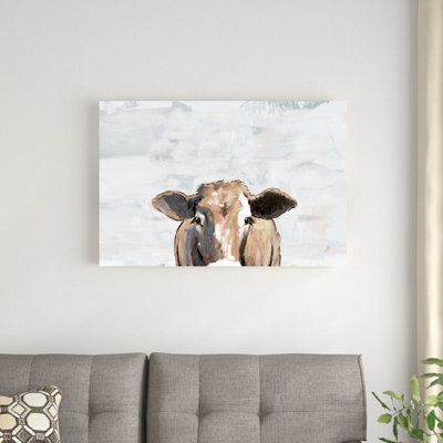 «Painterly Cow Peeking Gray», reproduction d'art sur toile tendue