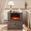 Table de bout de foyer électrique Bilbe avec prises intégrées et ports USB, table de chevet 23 po avec tiroir de rangement et chauffe-flamme 3D-1224314938