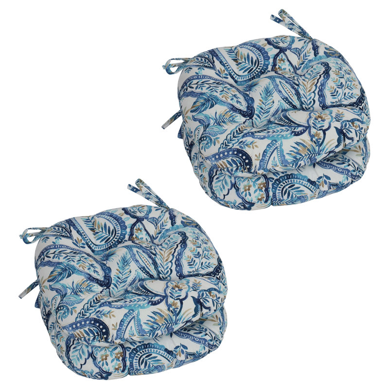 Outdoor 3.5'' Dining Chair Seat Cushion, White/Blue Paisley