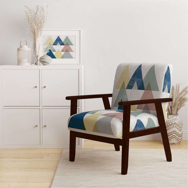 'Gebler - Geometrical Composition Triangles II - Upholstered Modern Accent Arm Chair, Brown Square Arms