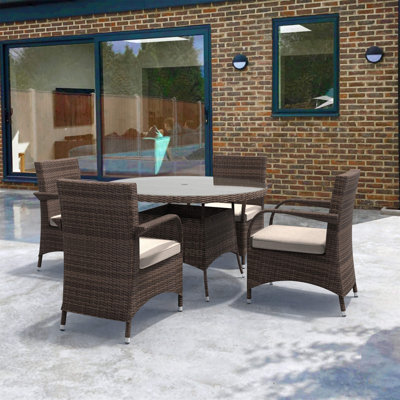 Abrihome 5-piece Outdoor Dining Set With Round Table In Pe Wicker And Cushions by Red Barrel Studio