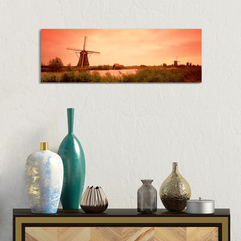 18Th Century Windmill, Kinderdigk, South Holland, Netherlands - Wrapped Canvas Panoramic Print