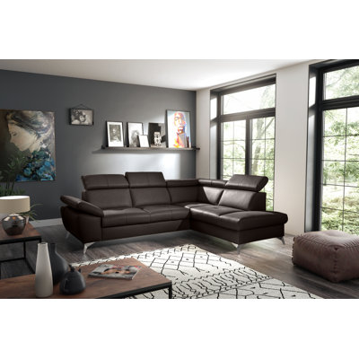 Niagara Genuine Leather Sleeper Corner Sofa with Storage, Adjustable Headrests & Adjustable Armrest