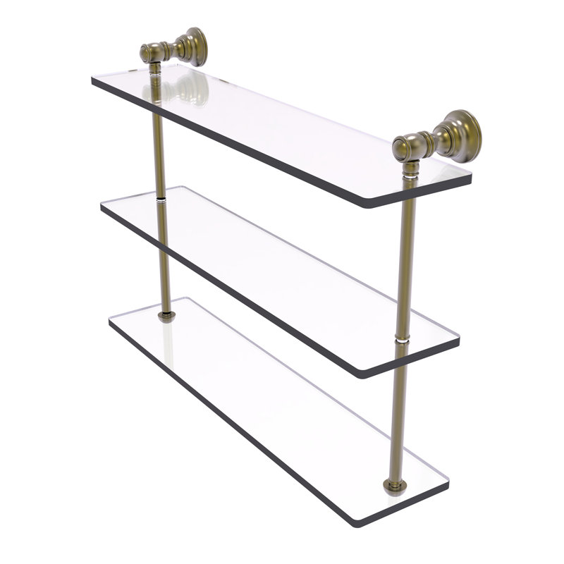 Freyja 3 Piece Glass with Towel Bar, 16" H x 22" W x 5.54" D, Antique Brass