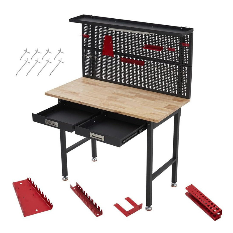 Établi de garage 48 po / 60 po avec panneau perforé, prises de courant et éclairage - Établi polyvalent d'une capacité de 800 lb pour le rangement d'atelier, d'entrepôt et de garage