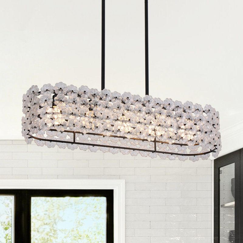 5-Light Flower Glass Linear Kitchen Island Pendant