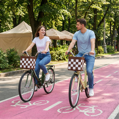 A26285B 26 Inch Folding City Bike With 7 Speeds & Commuter-Ready Accessories Detachable Basket & Cup Holder, Steel Frame, Alloy Rims, V-Brakes Comfortable Ride For Urban Men & Women, Multiple Colors