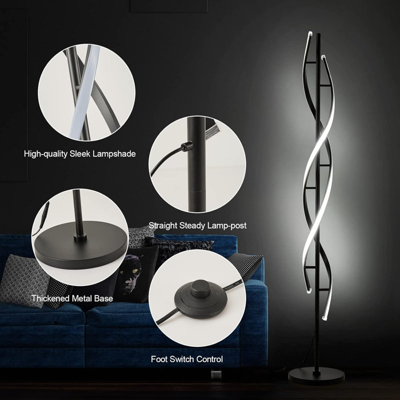 Spiral Modern Floor Lamp with Remote Control, Black