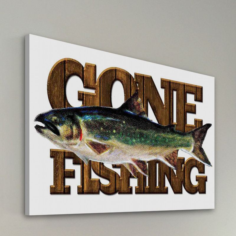 Reproduction sur toile tendue «Gone Fishing» par Evening, H 24 po x l 36 po x P 1,5 po