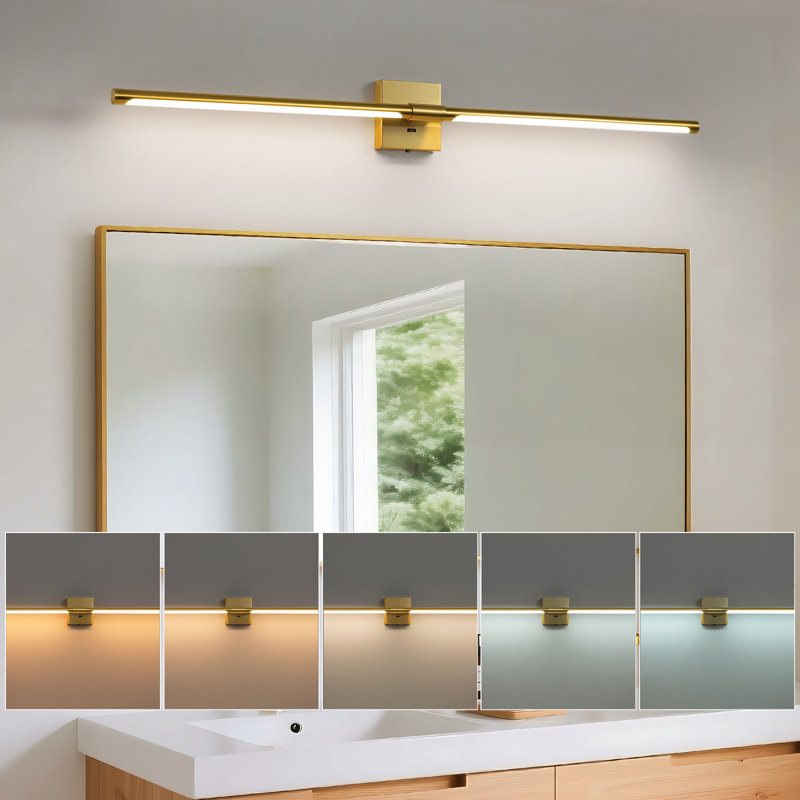 Éclairage de meuble-lavabo à intensité variable de 40 pouces à 5 ampoules CCT, barre de bain rotative à 360 ° à DEL, Or