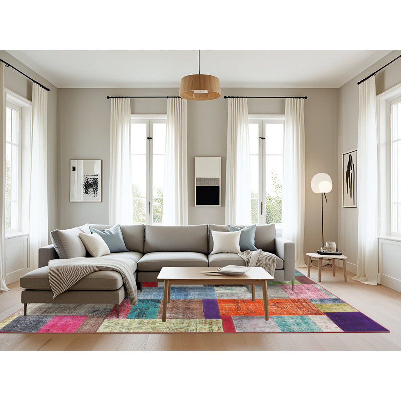 Tapis patchwork gris / brun / bleu, Rectangle 8 pi x 12 pi