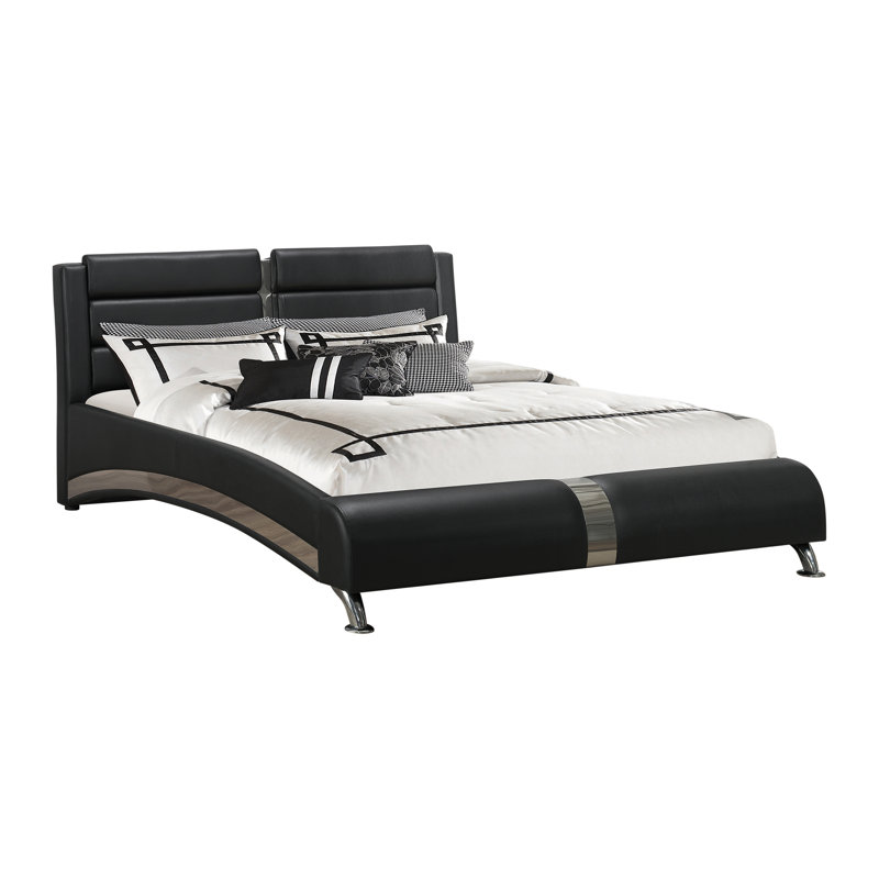 Black Vegan Leather Queen Sleigh Bed with Upholstered Headboard
