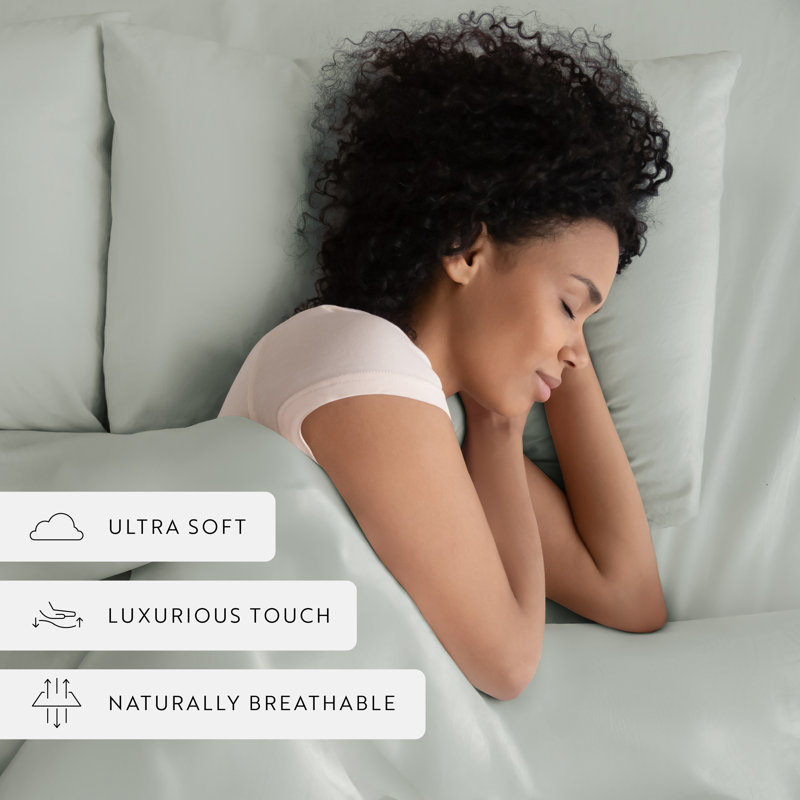 Ensemble de housse de couette en satin de coton rétro délavé à longues fibres, Brume verte