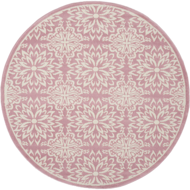 Tapis floral ivoire / rose Yurig, Rond 5 pi 3 po