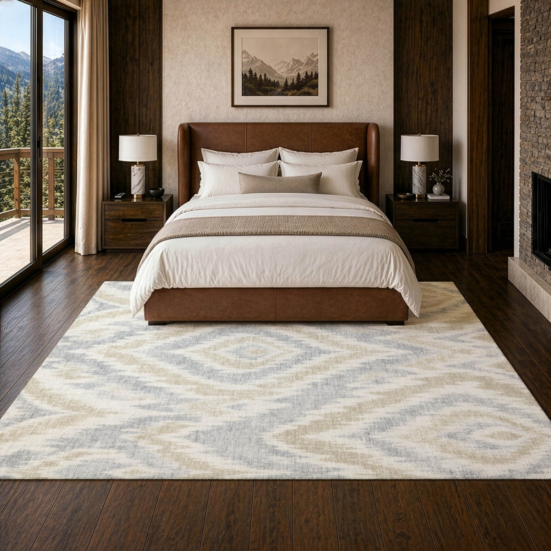 Tapis Ceajay ACN3071 Ikat lavable à la machine pour intérieur/extérieur, Ivory, 8 pi x 10 pi