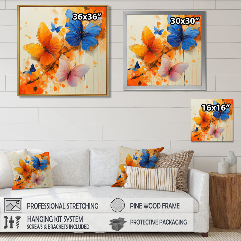 «Blue Blue Butterfly Wings Beauty I», art mural papillon, Toile tendue, 16" H x 16" W