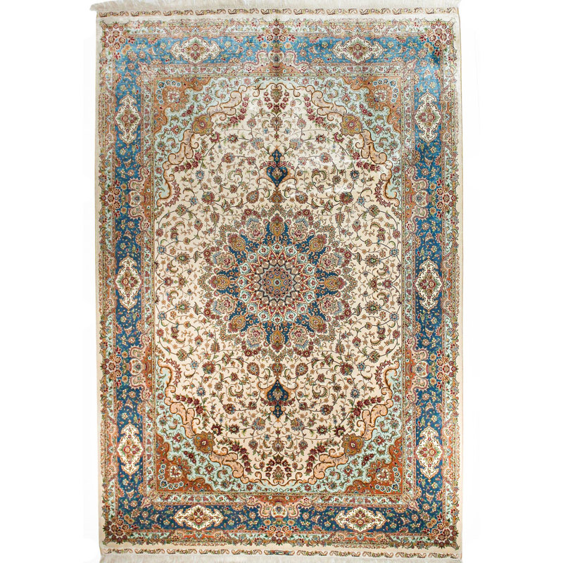 Tapis turc ivoire et bleu 6x9
