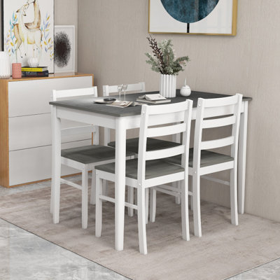 Winston Porter 5-piece Dining Set Solid Wood Kitchen Furniture With Rectangular Table & 4 Chairs Grey