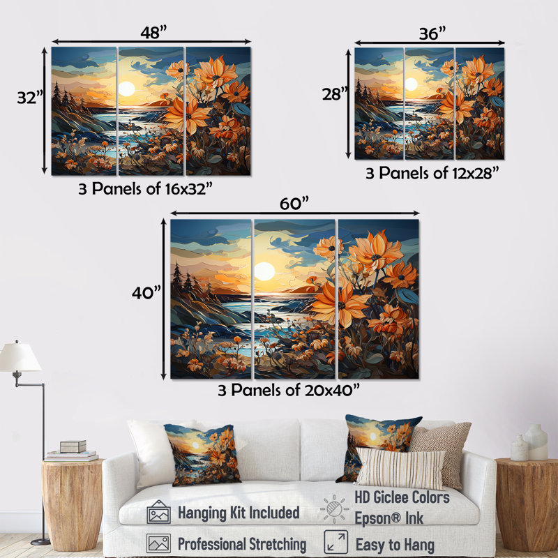 Tournesols liquides Art Flower Field - ensemble d'art mural sur toile Flower Field, H 28 po x l 36 po x P 1 po