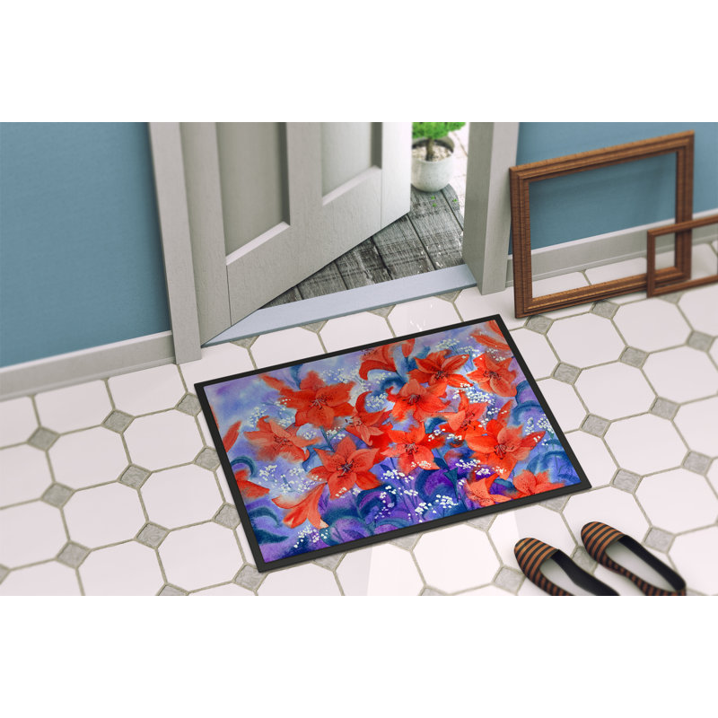 Tapis de porte d’extérieur antidérapant lillies, Rectangle 2 pi x 3 pi