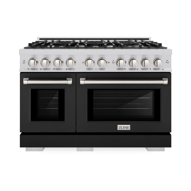 48" Stainless Steel Dual Fuel Range with Black Matte Doors and Griddle
