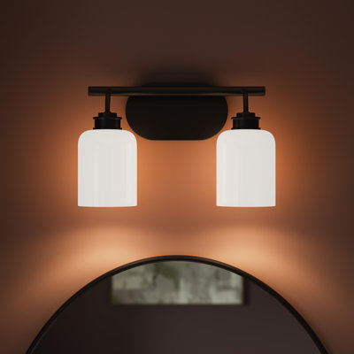 Meuble-lavabo noir mat 2 lumières Reines avec abat-jour en verre opale