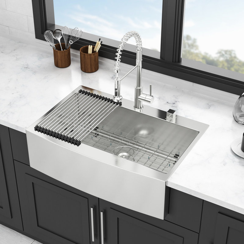 33*22*10 Inch Topmount Apron Front Kitchen Sink, 16 Gauge 304 Stainless Steel, X - Shaped Water Flow For Efficient Drainage System, R10 Corner Reducing Food Retention, Thick Coating Weatherproofing,