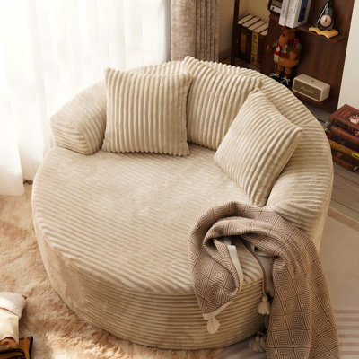 Oversized Round Plush Corduroy Chaise Lounge Chair ,Compression Packed
