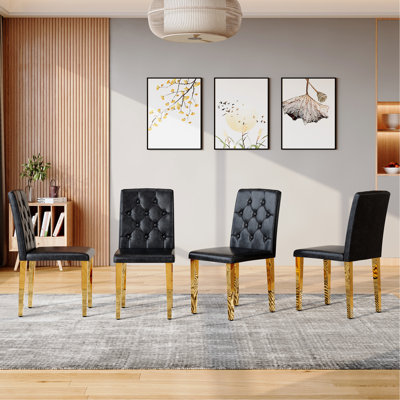 Ensemble de 4 chaises de salle à manger en polyuréthane noir: dossier à boucle ergonomique, hauteur de 35 pouces, pieds en métal doré, alliant confort et texture. Convient aux salles à manger familiales, aux salles de banquet d'hôtel, etc.