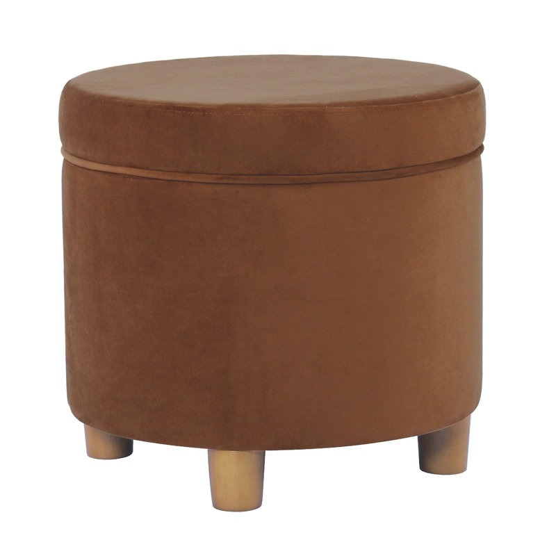 Gio Storage Ottoman, 19 Inch Round Lift Top, Velvet Fabric, Spice Brown