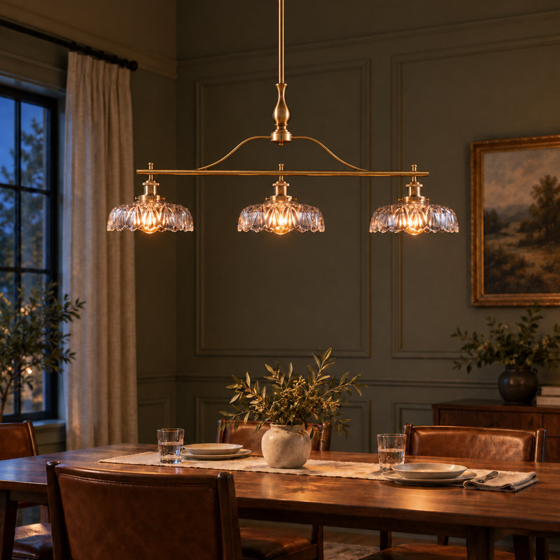Lustre de salle à manger en fer bronze à 3 lumières de 32 pouces avec chaîne de suspension réglable (ampoules comprises), Yes