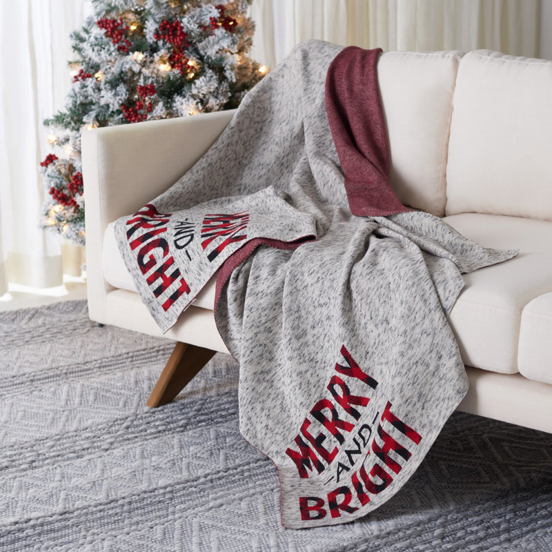 Merry and Bright Grey and Red Cotton Throw Blanket