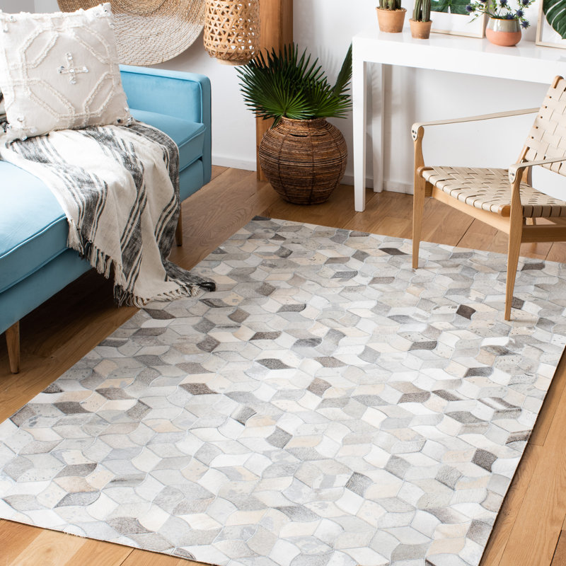 Tapis géométrique en peau de vache Krishan , Rectangle de 5 pi x 8 pi