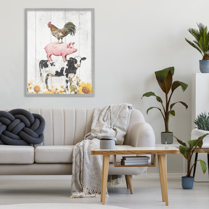 «Farm Animal Stack» et tournesols, estampe numérique, design par Christine Simpson Art, 30" H x 24" W