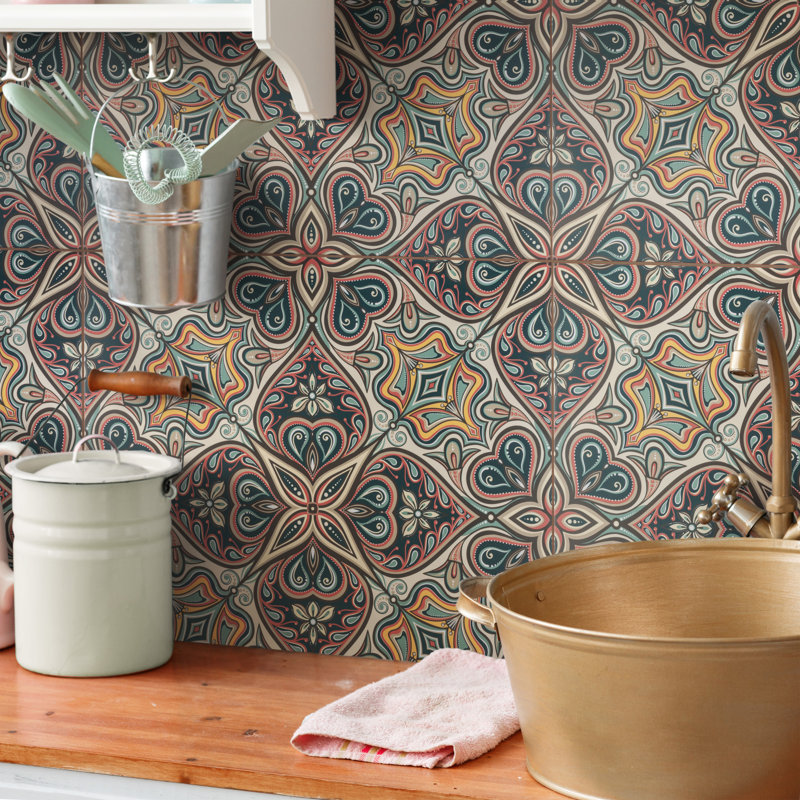 Imagine Tapestry Mandala 19.4" x 19.4" Porcelain Moroccan Wall & Floor Tile