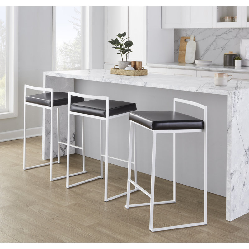 Ernestine Stackable Faux Leather Stool, Counter Stool (27" Seat Height), Black/White