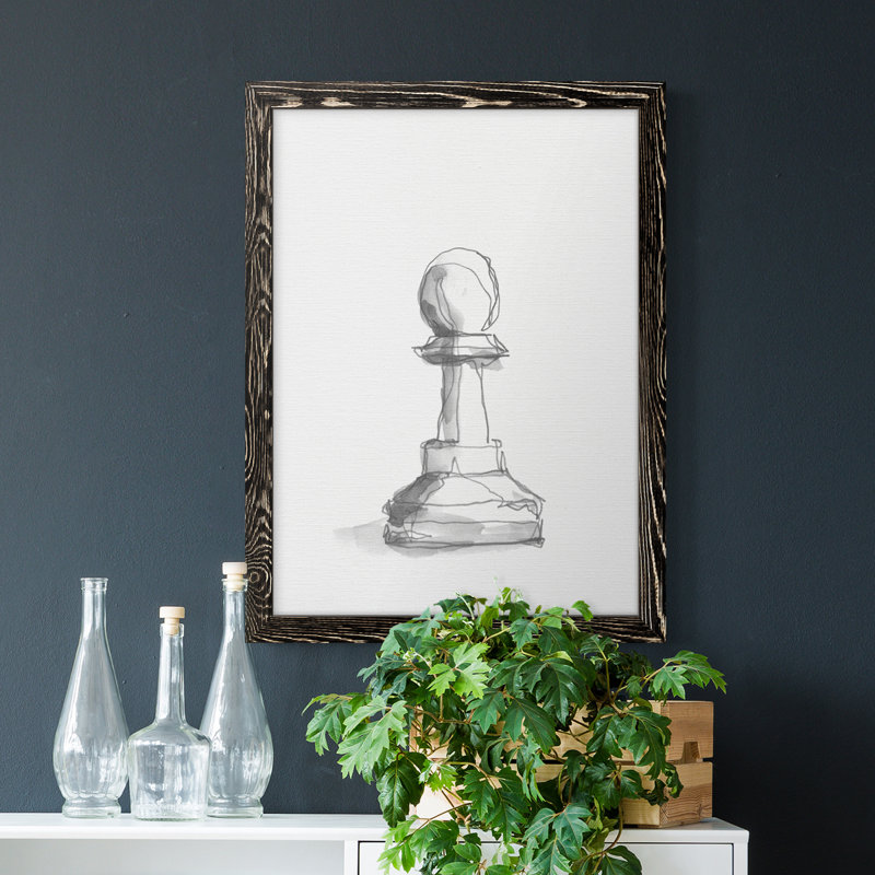Chess Room Study VI, toile encadrée de qualité supérieure - prête à être accrochée, Cadre noir, H 32 po x l 23 po x P 1 po