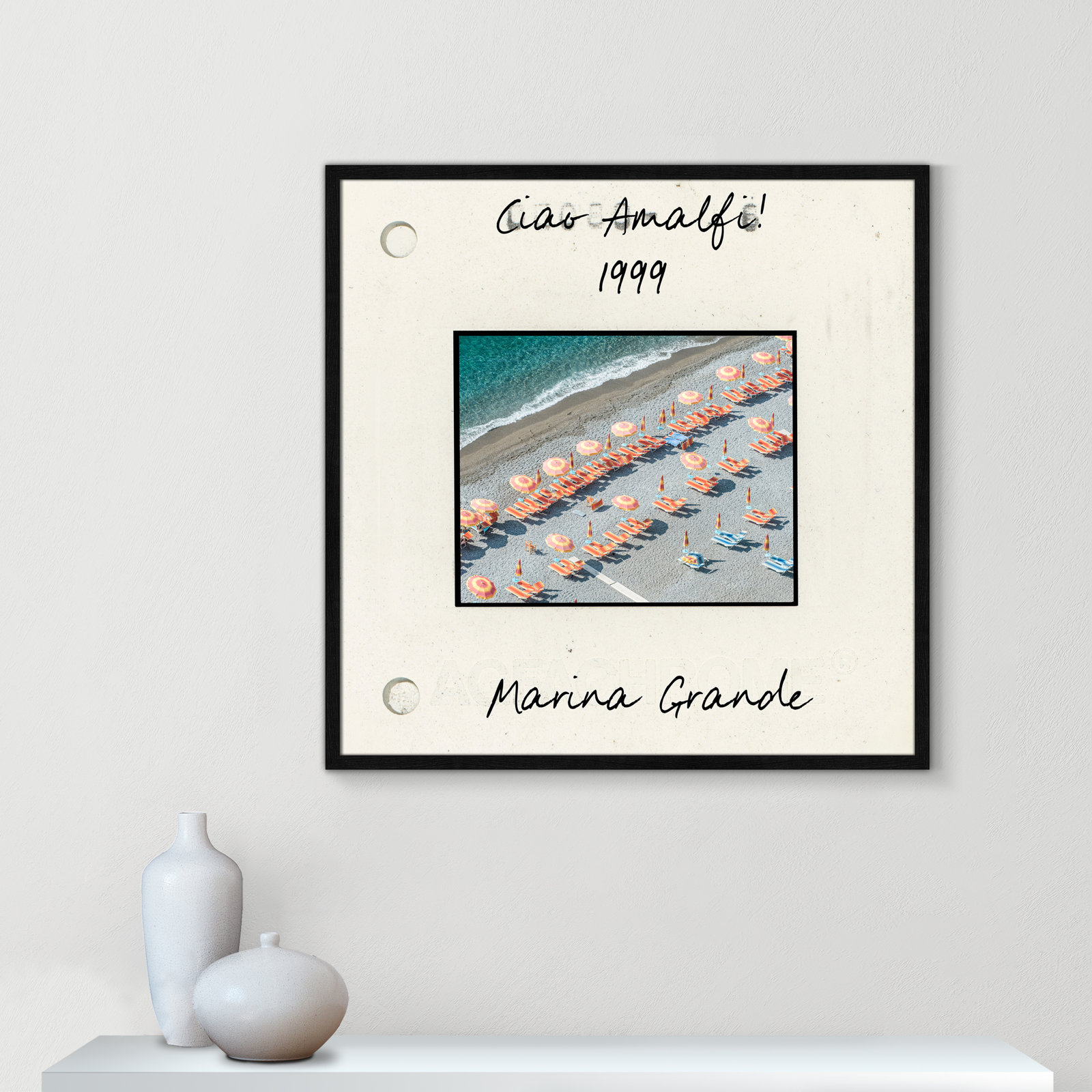 Travel Slide Collection "Amalfi, Italy - Marina Grande" Print, Black Single Picture Framed Paper, 32" H x 32" W x 0.75" D