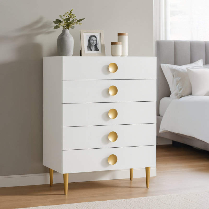 Commode 5 tiroirs Jayvonne, Blanc