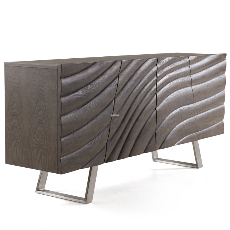 Buffet Cid Finn, 4 portes, gris, argent 71 pouces