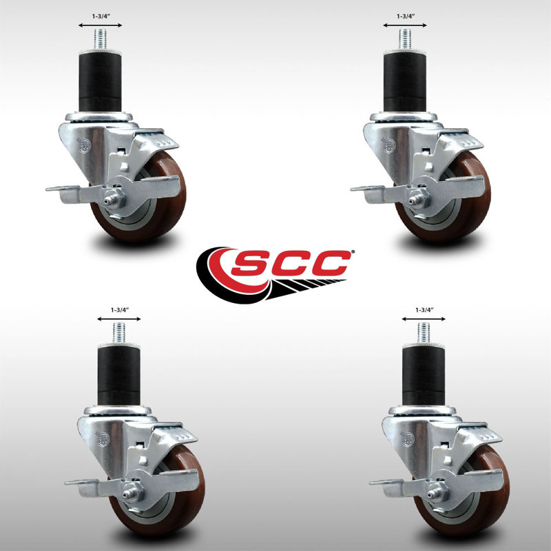 Ensemble de roulettes extensibles en polyuréthane rotatif à tige pivotante en acier inoxydable de 3 po et 1 3/4 po SCC